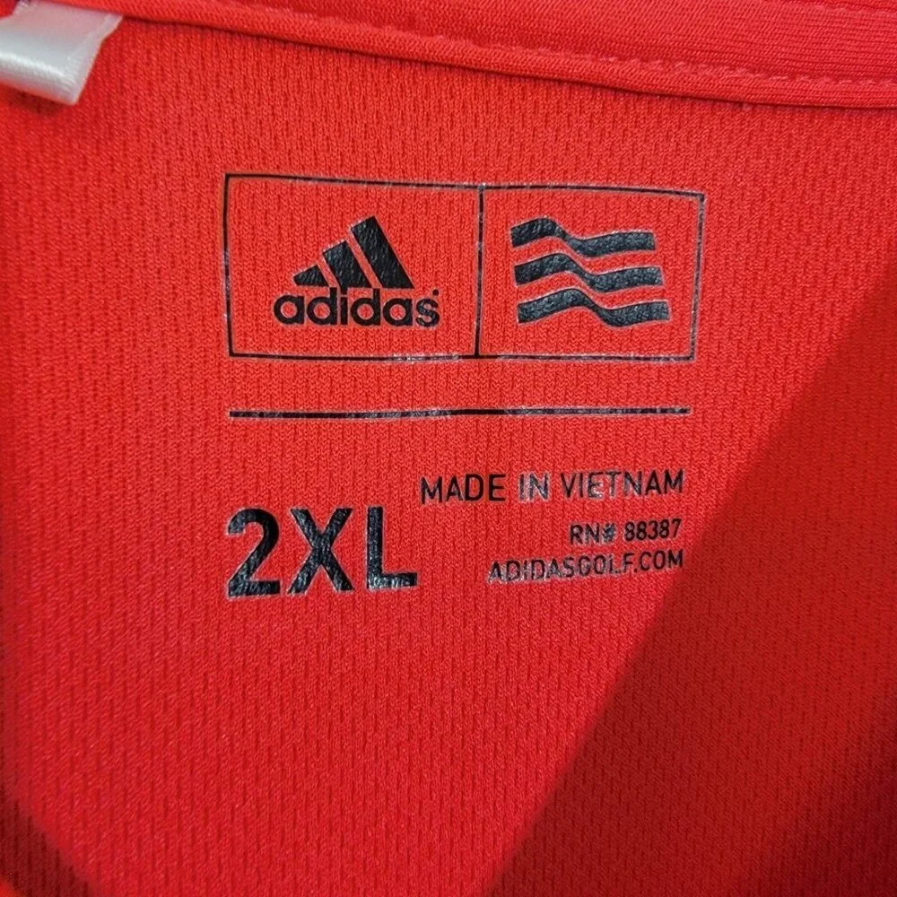 Adidas Polo Shirt Red Short Sleeve Polyester Golf Stretch Mens‎ 2XL XXL EUC